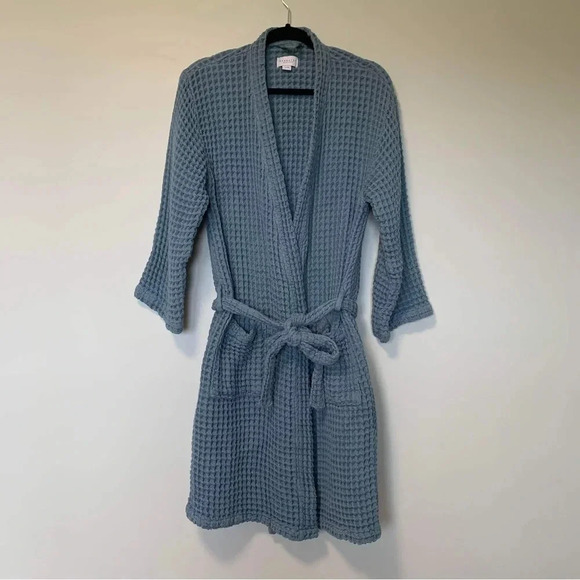 Kassatex blue waffle knit  100% cotton robe - Picture 1 of 5